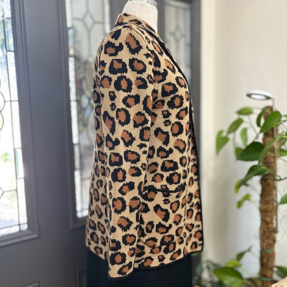 Talbots Wool Blend Leopard Print Open Front Sweater Blazer - Picture 4 of 14
